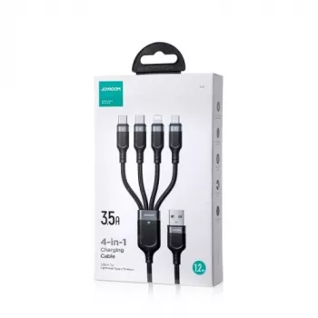 Joyroom 4-in-1 USB - Lightning/ Type-C/ Type-C/ Micro USB Cable Multi-Color Series A18, 3.5A, 1.2m, Black (S-1T4018A18c)