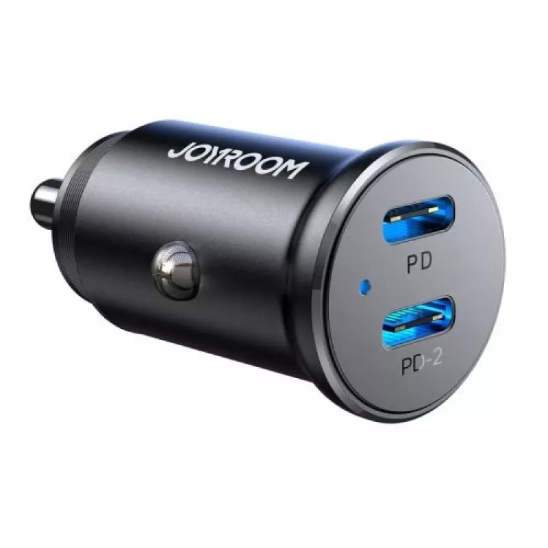 Joyroom JR-CCN06 Mini Auto Lādētājs 30W 2x USB-C Metāla Melns