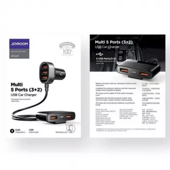 Joyroom JR-CL03 5-in-1 Auto Lādētājs, 31W, 5 USB-A Porti, Melns