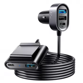 Joyroom JR-CL05 72W 5-Port Car Charger with 2xPD and 2xQC3.0, 1,5m Cable, Black