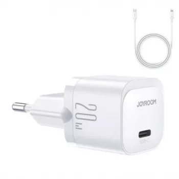 Joyroom Mini USB-C Lādētājs 20W PD ar USB-C uz Lightning Kabeli - Balts JR-TCF02
