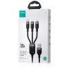 JOYROOM S-1T3018A18 3-in-1 daudzfunkciju uzlādes kabelis USB-A uz USB-C/Micro-USB/Lightning, 30 cm pīts neilons, 3,5 A, melns