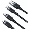 JOYROOM S-1T3018A18 3-in-1 daudzfunkciju uzlādes kabelis USB-A uz USB-C/Micro-USB/Lightning, 30 cm pīts neilons, 3,5 A, melns