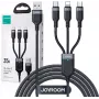 JOYROOM S-1T3018A18 3-in-1 daudzfunkciju uzlādes kabelis USB-A uz USB-C/Micro-USB/Lightning, 30 cm pīts neilons, 3,5 A, melns