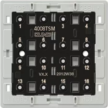 Jung 4008 TSM spiedpogas slēdža modulis, 1 pols, 250 V AC, 10 A, skrūvju spailes, iedziļināti montējams, balts