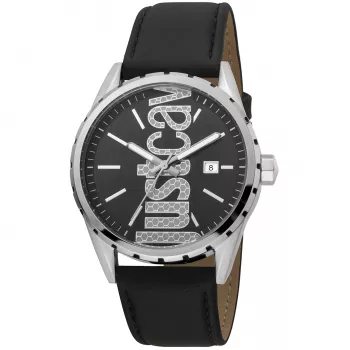 JUST CAVALLI MAN JC1G082L0085 Quartz Analog Watch 42mm Blue Dial Blue Leather Strap