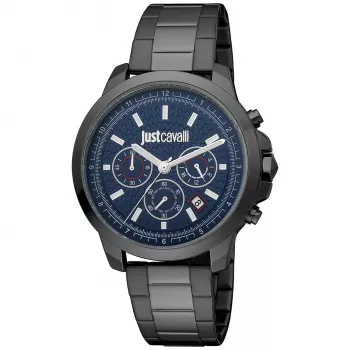JUST CAVALLI MAN JC1G178M0075 44mm Quartz Analog Watch Stainless Steel Milanese Mesh Strap Blue Dial