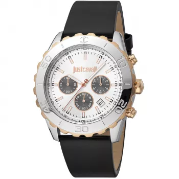 JUST CAVALLI MAN JC1G214L0025 42mm Quartz Analog Watch Black Dial Leather Strap