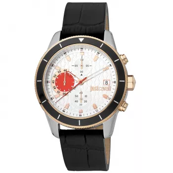 JUST CAVALLI MAN JC1G215L0035 42mm Quartz Analog Watch Black Dial Black Leather Strap