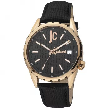 JUST CAVALLI MAN JC1G217L0035 Kvarca analogais pulkstenis 42mm melns ciparnīca nerūsējošā tērauda korpuss melna ādas siksniņa