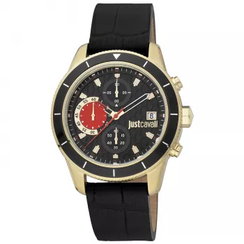 Pulkstenis JUST CAVALLI MAN JC1G215L0025 (42mm) - Melns ciparnīca, ādas siksniņa