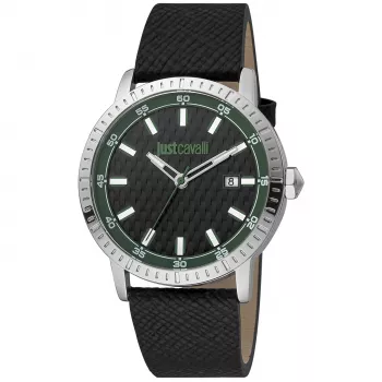 JUST CAVALLI vīriešu pulkstenis JC1G216L0025 42mm nerūsējošā tērauda korpuss, melna ādas siksniņa