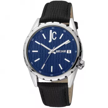 JUST CAVALLI vīriešu pulkstenis JC1G217L0025 42mm zils ciparnīca zila ādas siksniņa