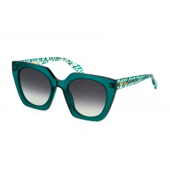JUST CAVALLI Sieviešu saulesbrilles SJC088V530998 - Taisnstūra acetāta rāmis ar dūmu pelēkām lēcām
