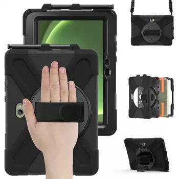 JUST MUST JM Rugged Case Grip Samsung Galaxy Tab Active Pro / Active4 Pro / Active5 Pro ar siksnu Melns