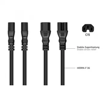 Kabelmeister C14 uz C15 karstā režīma strāvas vads 0,5m 10A 250V melns