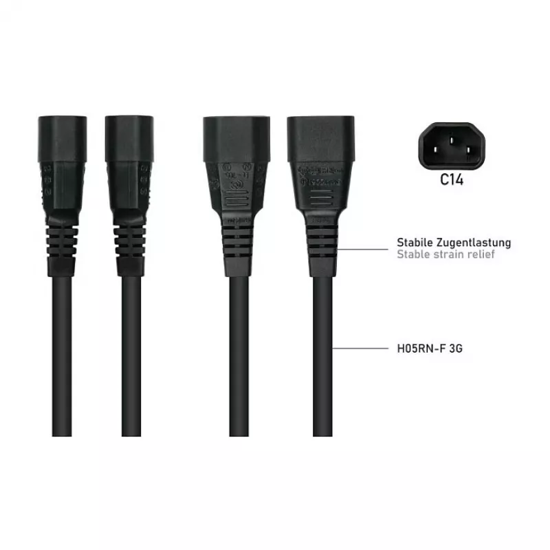 Kabelmeister C14 uz C15 karstā režīma strāvas vads 0,5m 10A 250V melns