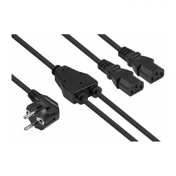 Kabelmeister Schuko spraudnis (90° leņķa) uz 2x IEC C13 Y-sadalītāja kabelis, 2m, melns