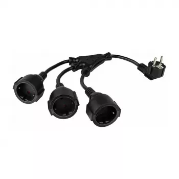 Kabelmeister SK0103-S002 3-virzienu Schuko strāvas sadalītājs, 90° leņķa spraudnis, 0.2m kabelis, melns