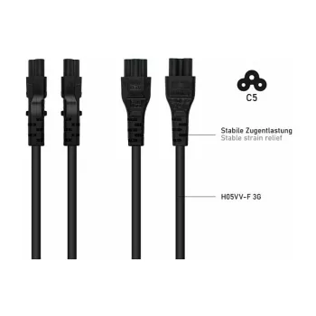 Kabelmeister SK6505-S018 tīkla vads - itāļu Type I spraudnis uz IEC C5, melns, 1.8m