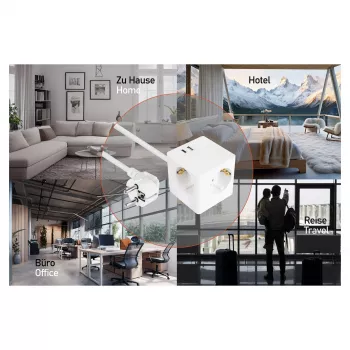kabelmeister Socket Cube 3 Kontaktligzdas ar USB-C un USB-A, Balts, 2m