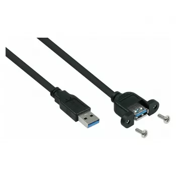 Kabelmeister USB 3.0 Panel Mount pagarinātājkabelis, USB-A vīrietis uz USB-A sieviete, 0.5 m, melns, UL sertificēts