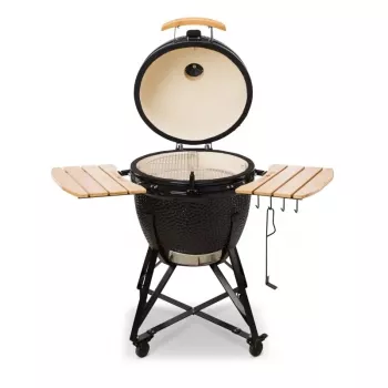 Kamado Bono Grande keramikas grils 23 inch ar ratiņiem un melnu korpusu
