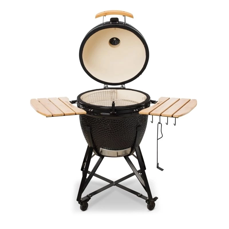 Kamado Bono Grande keramikas grils 23 inch ar ratiņiem un melnu korpusu