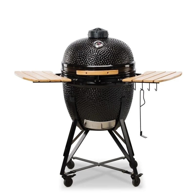 Kamado Bono Grande keramikas grils 23 inch ar ratiņiem un melnu korpusu