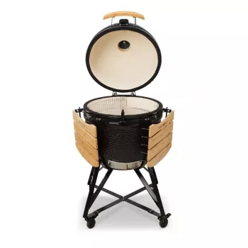 Kamado Bono Grande keramikas grils 23 inch ar ratiņiem un melnu korpusu