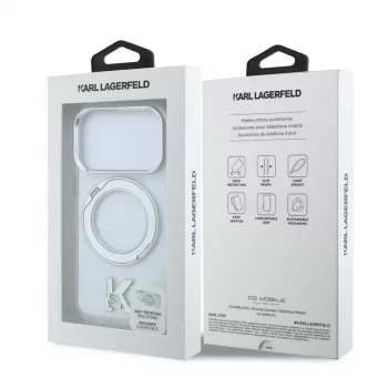 Karl Lagerfeld IML Ring Stand 360 Kameo Metal Macīgais vāciņš iPhone 18 Pro / 17 Pro - caurspīdīgs