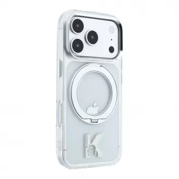 Karl Lagerfeld IML Ring Stand 360 Kameo Metal Macīgais vāciņš iPhone 18 Pro / 17 Pro - caurspīdīgs