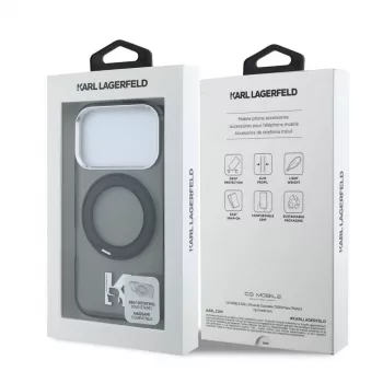 Karl Lagerfeld IML Ring Stand 360 Kameo Metāla MagSafe maciņš iPhone 18 Pro Max / 17 Pro Max - Melns
