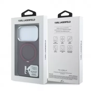 Karl Lagerfeld IML Ring Stand 360 Kameo Metal MagSafe maciņš iPhone 18 Pro Max / 17 Pro Max, bordo
