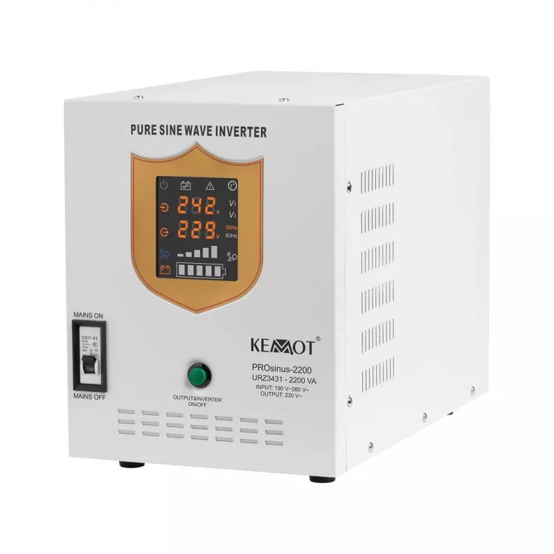 KEMOT PROsinus-2200 tīrā sinusoidālā viļņa invertors ar 12V lādētāju, 230V, 2200VA/1600W