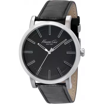 KENNETH COLE Men's IKC1997 Analog Quartz Stainless Steel Watch, 44mm, Black Dial, Silver-tone Band