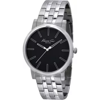 KENNETH COLE Men's IKC9231 Analog Quartz Watch 43mm Black Dial Leather Strap