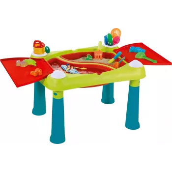 KETER Creative Fun Table galdiņš bērniem tirkīza/sarkans – 2-in-1 aktivitāšu galds ar apgriežamu virsmu, ķeblīti, zīmēšanas un būvēšanas piederumiem