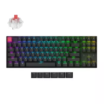 Keychron K8 QMK V2 80% TKL bezvadu mehāniskā tastatūra ar sarkanajiem slēdžiem - melna