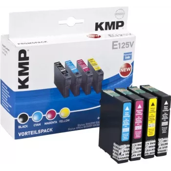 KMP E125V saderīgu tintes kasetņu komplekts 3 gab. – ciāna, fuksīna, dzeltena Epson Stylus SX230, SX235, SX430, SX438, WorkForce WF-3520, WF-3530, WF-3540, WF-7015, WF-7515, WF-7525