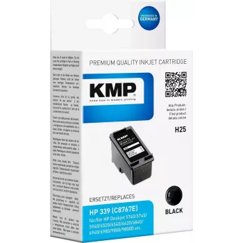 KMP H25 augstas ietilpības melnā tintes kasetne (21 ml) saderīga ar HP 339 (C8767EE) HP Deskjet 5740, 6540, Officejet 72XX, 73XX, 74XX, Photosmart 25XX, 26XX, 27XX, 8050, 8450