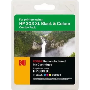 KODAK HP 303XL Twin Pack tintes kasetnes (melna + trīskrāsu) HP ENVY Photo un Tango sērijai 185H030317