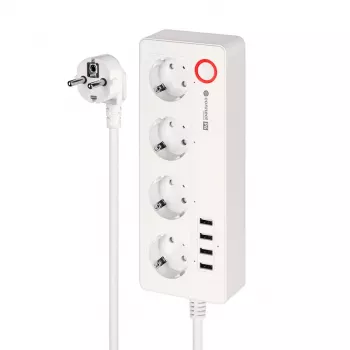 Kruger&Matz Connect P6 viedā pagarinātāja ar 4 Schuko kontaktligzdām un 4 USB portiem, Tuya Wi-Fi, balta