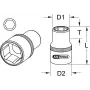 KS TOOLS 1 collas piedziņas 38mm īsā sešstūra uzmava, 6 punktu, hroma vanādija tērauds, DIN 3124 911.1038