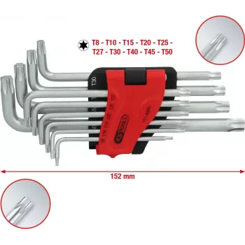 KS TOOLS 151.4880 garo TORX L-veida atslēgu komplekts, 10 gab., hroma vanādija tērauds, izmēri T9-T50