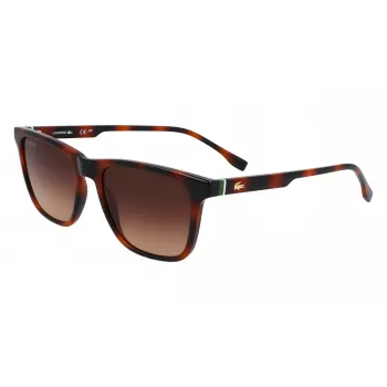 Lacoste L6041S-214 Vīriešu taisnstūra saulesbrilles, Havana acetāta rāmis, brūnas polikarbonāta lēcas, 54 mm