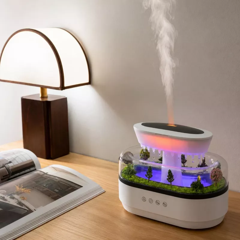 LEAN gaisa mitrinātājs un aromadifuzors ar lietus efektu un LED apgaismojumu ar barošanas bloku