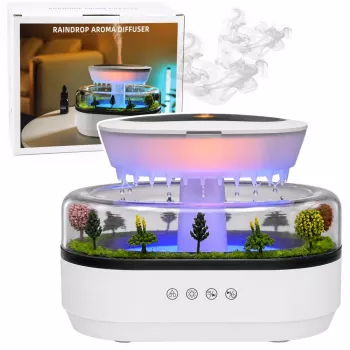 LEAN gaisa mitrinātājs un aromadifuzors ar lietus efektu un LED apgaismojumu ar barošanas bloku