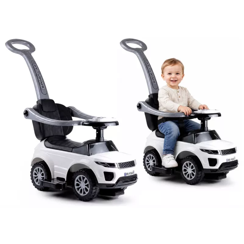 LEAN CARS 614W Toddlers Ride On Push Along with Parent Handle - White