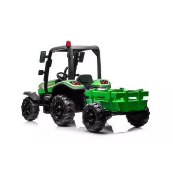 LEAN CARS Akumulatora traktors BLT-206 zaļš ar noņemamu piekabi, 12V braucamā rotaļlieta bērniem 3-8 gadi, 2x45W, EVA riteņi, tālvadība
